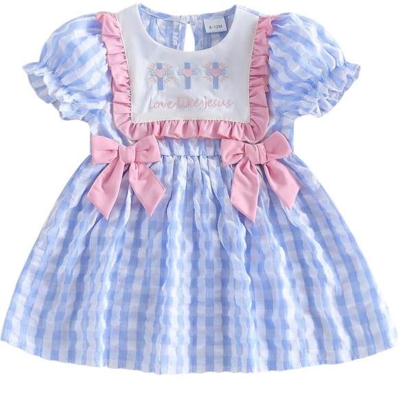 Other - Girls Blue Christian Outfit Love Jesus Cross  Baby Dress - Pink Ribbons 4-5 Y